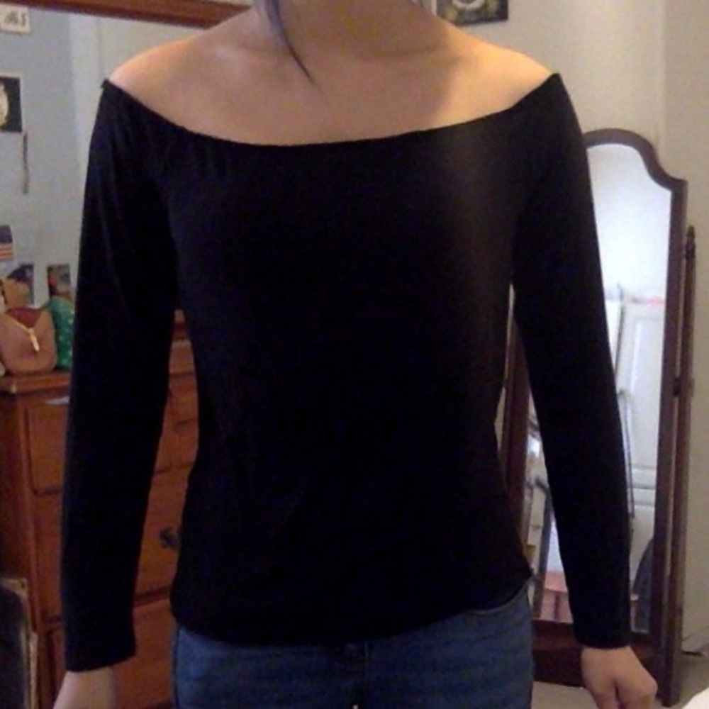 Black Long Sleeve Off The Shoulder Skimmer Top